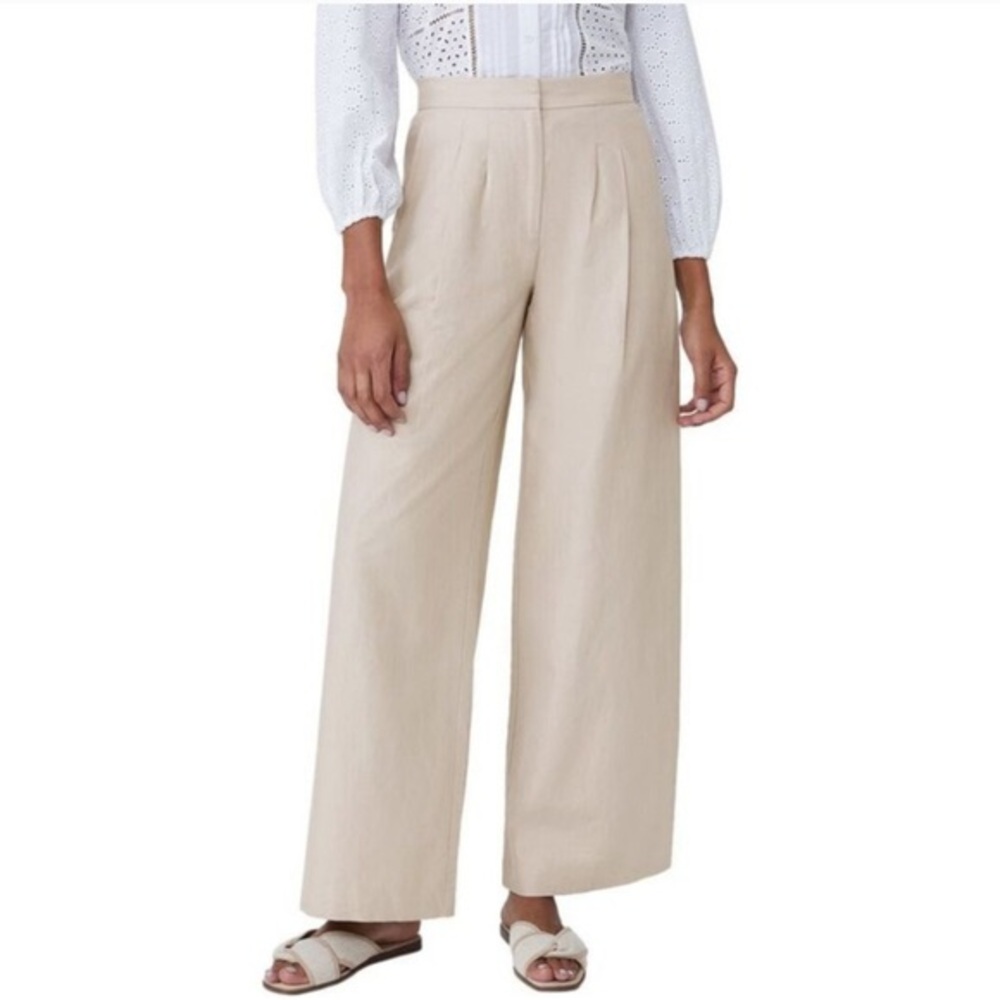 J. McLaughlin Amal Linen Cotton‎ Blend Light Tan Wide-Leg Pants Spring Summer